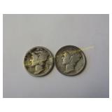 1927 and 1945 Mercury silver dimes