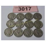 Twelve Buffalo nickels