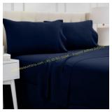 lalaLOOM Full Bed Sheet Set, Navy Blue