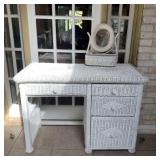 White Wicker Vanity & Mirror