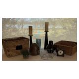 HOME DECOR- WICKER BASKETS, CANDLE STANDS, VASES