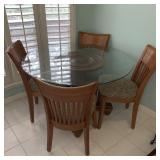 Solid Wood Dining Table with Glass Top & 4 Chairs