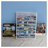 (3) PUZZLES- PARKS & PLACES, FLAGS & CAPITOLS,