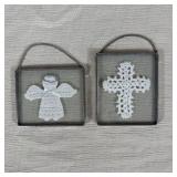 Crochet Angle & Cross in Glass Wall Decor