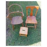 2 Wooden Chairs and Wooden Footstool