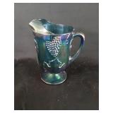 IN Glass Blue Iredescent Grape Pattern Pitcher