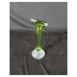 Green & White Art Glass Bud Vase