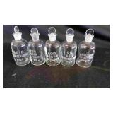 5 Antique Apothecary Acid Bottles w/Glass Stopper