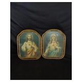 Vtg Sacred Heart of Jesus & Mary Framed Art