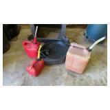 3 Plastic Gas Cans & Oil Pan