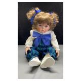 20" Porcelain Baby Girl Doll in Plaid Outfit