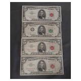 4 - 1963 Red Letter $5.00 Bills