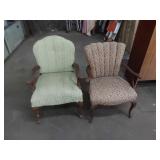 2 Cloth Covered Wooden Arm Chairs AS-IS