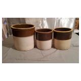 3 Brown & White Stoneware Crocks