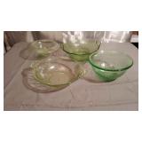 4 Green Depression Glass Bowls