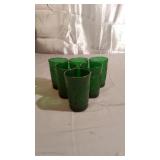 6 Forest Green Sandwich Glass Juice Glasses