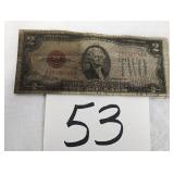 Red Print $2 Bill - 1928 Series - Worn