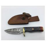 New Damascus 6ï¿½ Fixed Blade Knife And Leather