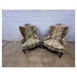 (2) Floral Upholstered Wingback Chairs