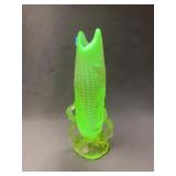 Vaseline Glass Corn Cob Pattern Vase