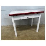 Vtg. Red & White Porcelain Top Table