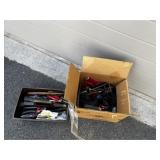 Box of Hand Tools - Hammer, Screwdrivers,