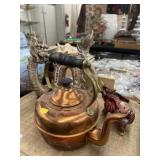 Copper Tea Pot with Oriental Animal Figurines