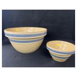 (2) Yellow Ware Banded Mixing Bowls