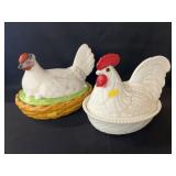 Staffordshire and Milk Glass Hen On Nests