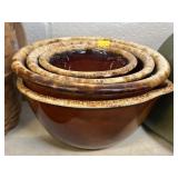 (3) Brown Drip Serving Bowls with Batter Bowl