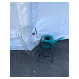 Wire Basket, Plastic Watering Can, Plant Stand