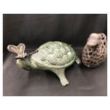 Tea Light and Cast Metal Garden Turtle