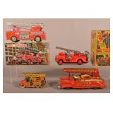 Four Various Japan Tin Litho Fire Trucks.