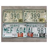 (4) Vintage Idaho Motorcycle License Plates