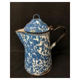 Blue Agateware Coffee Pot