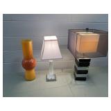 (2) Modern Lamps & Orange Glass Vase