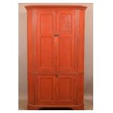 1-Pc. Pennsylvania Red-Painted Corner Cupboard.