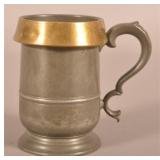 Unusual Pewter Tankard with Brass Reinforced Rim.