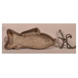 Antique Cast Iron Fish Mold and Branding Iron.