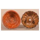 19th Century Glazed Redware Bowl and Turks Mold.