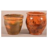 Two Antique Glazed Redware Storage Jars.