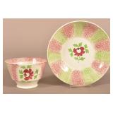 Red & Green Rainbow Spatter Rose Cup & Saucer.