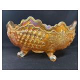 Marigold Carnival Glass Footed Bowl