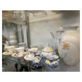 Chinaware Cups and Saucers, Pitcher and Vase