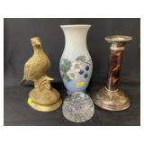 Porcelain Vase, Cast Metal Figurines, Paperweight