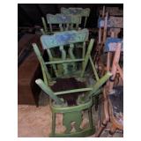 (6) Plank Seat Paint Decorated Chairs