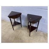 (2) Triangular Drop Leaf Side Tables