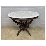 Walnut Victorian Marble Top Oval Parlor Table