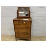 Vtg. Oak Tall Chest w/ Mirror