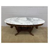 Modern Mahogany Oval Marble Top Coffee Table